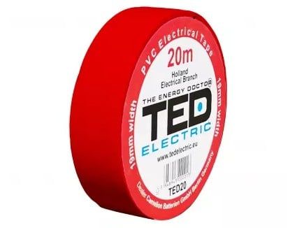 Banda izolatoare PVC, 20m x 19mm, pentru protectia si izolarea cablurilor, rosu