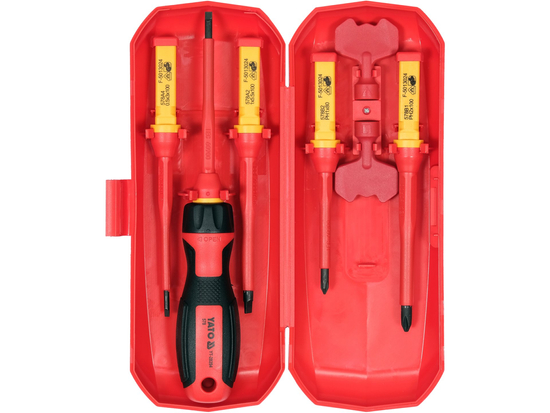 YT-28294 SET ȘURUBELNIȚĂ VDE, 5 CAPETE INTERSCHIMBABILE + 2 CHEI PANOU ELECTRIC